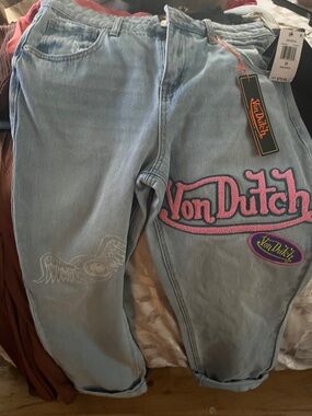 Von Dutch Light Blue Denim Jeans with Pink Logo